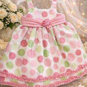 Girls' Pink & Green Polka Dot Party Dress